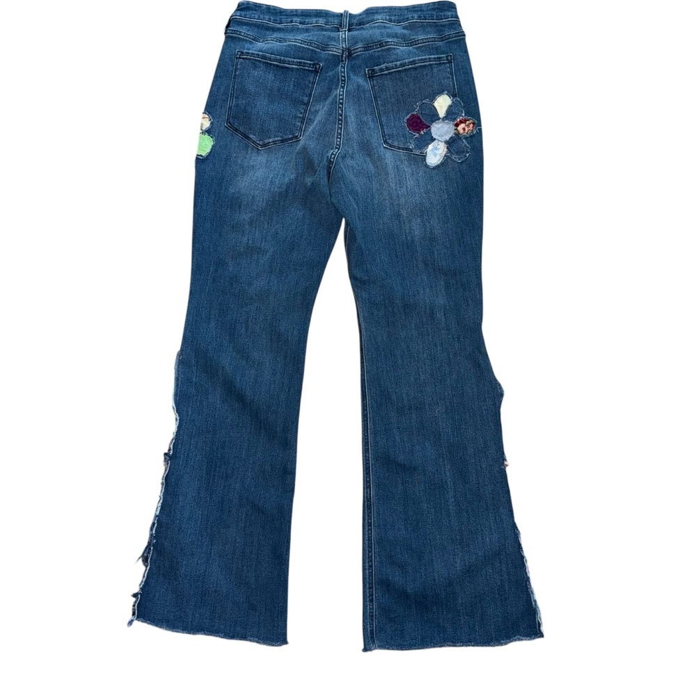 Reworked Upcycled Womens Jeans High Rise Flair Bottom  Boho Hippie Vibe Size 14 - Picture 5 of 6